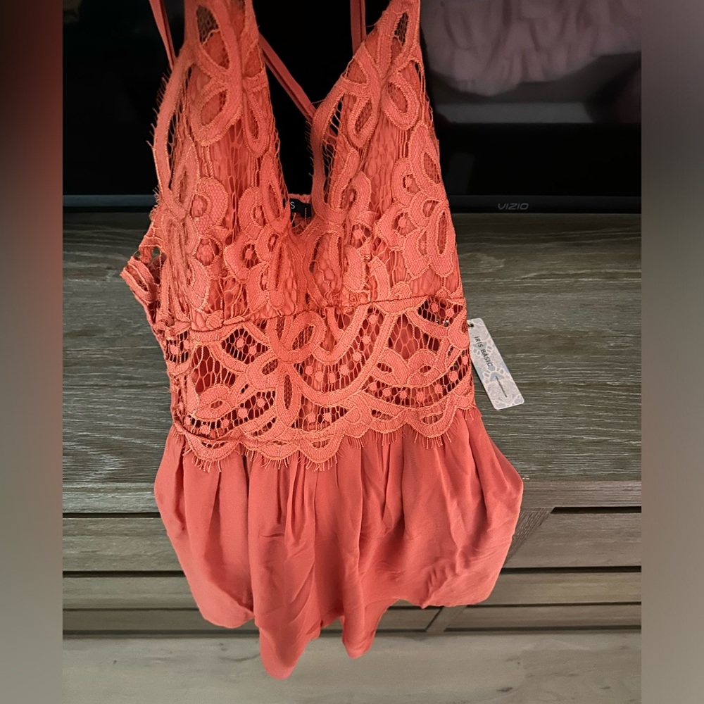 Crystal Trim Structured Bodice Lace-Up Back Dress Orange